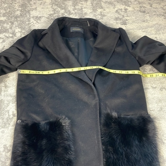 New Kobi Halperin Notched Collar Wool Blend Coat Fur Pockets Shearling Black XS - Picture 10 of 16